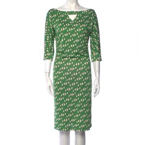NWOT Diane vin Furstenberg Green Retro Print Keyhole Dress